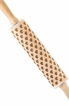 ROLLING PIN-LASER-ETCHED HEART  DESIGN, 8&quot;X1-3/4&quot;,15&quot;W/HANDLE, 