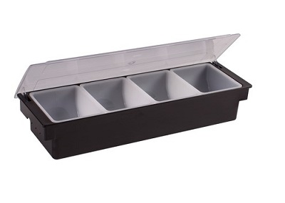 BAR CONDIMENT DISPENSER  4 INSERT BLACK 19X6X4