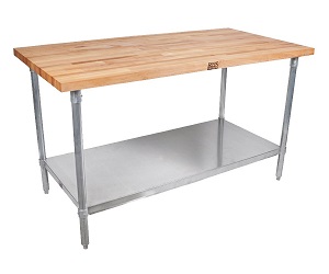 MAPLE TOP TABLE-30X36  W/GALVANIZED LOWER SHELF 