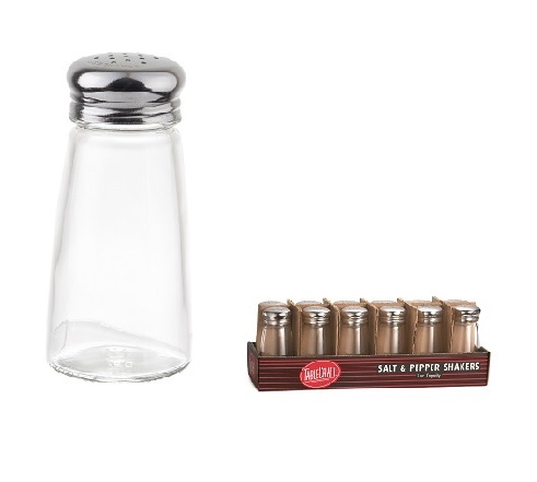 SALT &amp; PEPPER SHAKERS-3 OZ  ROUND GLASS 12/PK