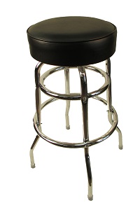 BUTTON BARSTOOL-BLACK W/DOUBLE  RUNG CHROME FRAME 