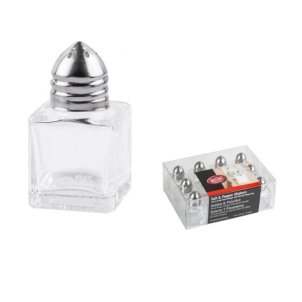 SALT &amp; PEPPER SHAKERS-1/2 OZ CUBE GLASS 12/PK 