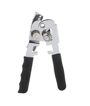 CAN OPENER-MANUAL-BLACK RUBBER  HANDLE-CHROME PLATED