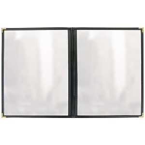 MENU COVER-2 POCKET-4 VIEW  4.25X11-CLEAR/BLACK/GOLD