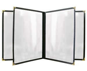 MENU COVER-4 POCKET-8 VIEW  5.5X8.5-CLEAR/BLACK/GOLD