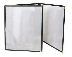 MENU COVER-3 POCKET-6 VIEW 8.5X11-CLEAR/BLACK/GOLD