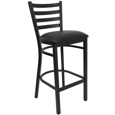 BARSTOOL-LADDER BACK WITH BLACK FRAME &amp; BLACK VINYL SEAT