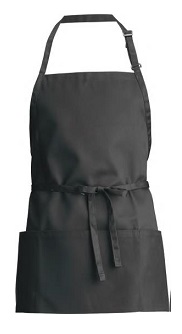 BIB APRON-3 POCKETS-BLACK MID LENGTH-ADJUSTABLE NECK